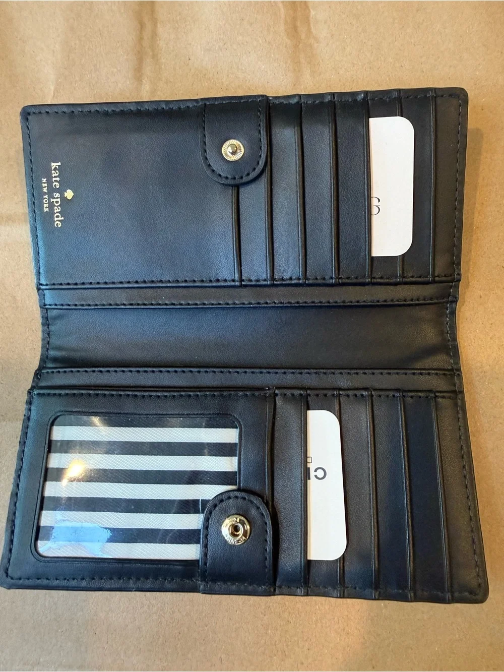 Kate Spade New York Black Leather Slim Bifold Wallet Card Organizer